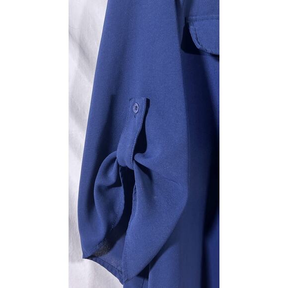 Bloomchic Navy Blue V-Neck Roll Tab Sleeve Flowing Blousem14/16 - Picture 3 of 10